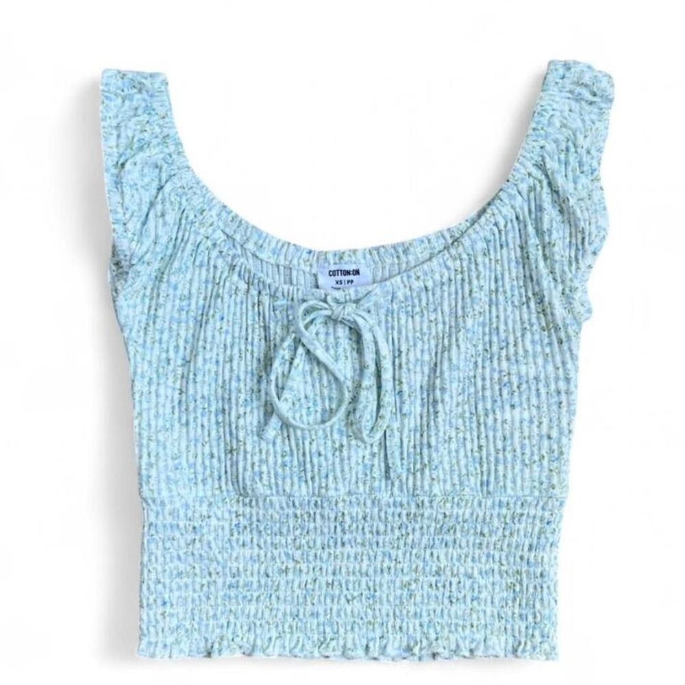Blue Floral Smocked Tank Top XS